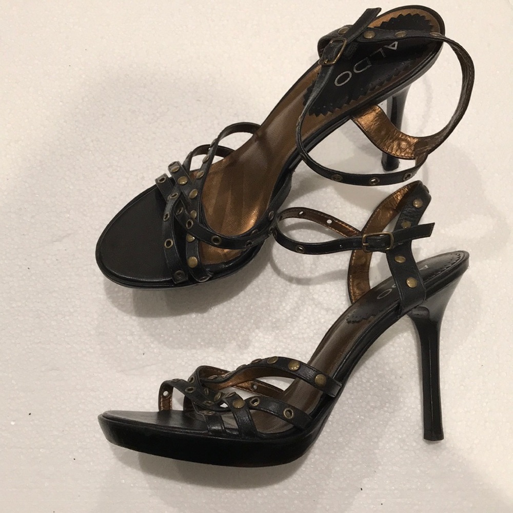 Black ALDO stud strappy platform heels